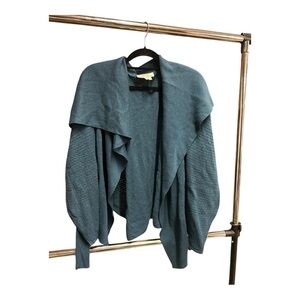 Lacoste + Malandrino Women's Teal Open-Front Merino Extra Fine Wool Sweater XS